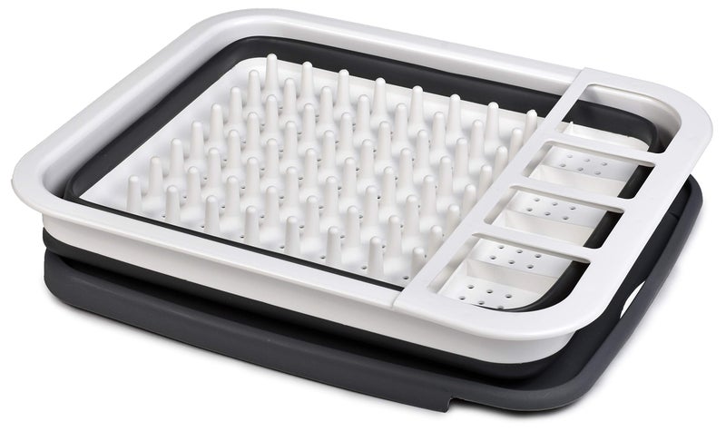 Masirs Pop-Up Collapsible Dish Drying Rack: Convenient Storage, Drains into Sink, Eight Large Plate Capacity, Sectional Cutlery and Utensil Compartment. Compact and Portable Design. - Image 4